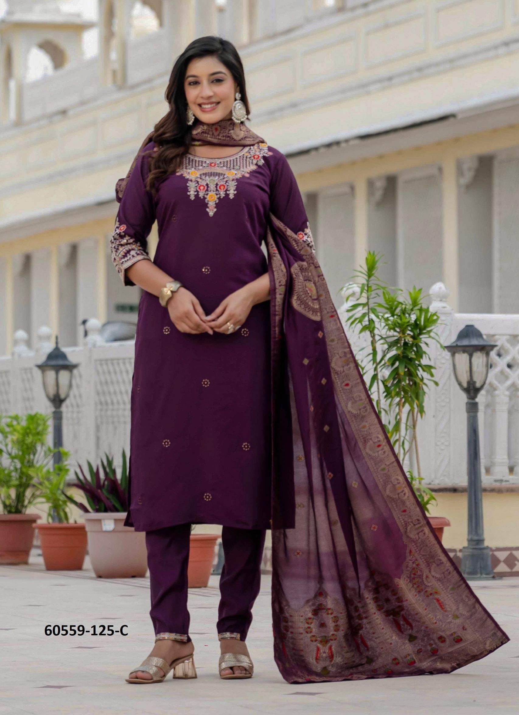 SERIES 125 - Catalog # 60559 (Set of 3 Readymade Salwar Suits) MADE IN INDIA BY AABHARAN