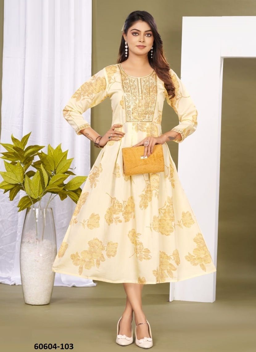 VASUDHA - Catalog # 60604 (Set of 6 Readymade Women's Kurtis / Tops) MADE IN INDIA BY DEE CEE
