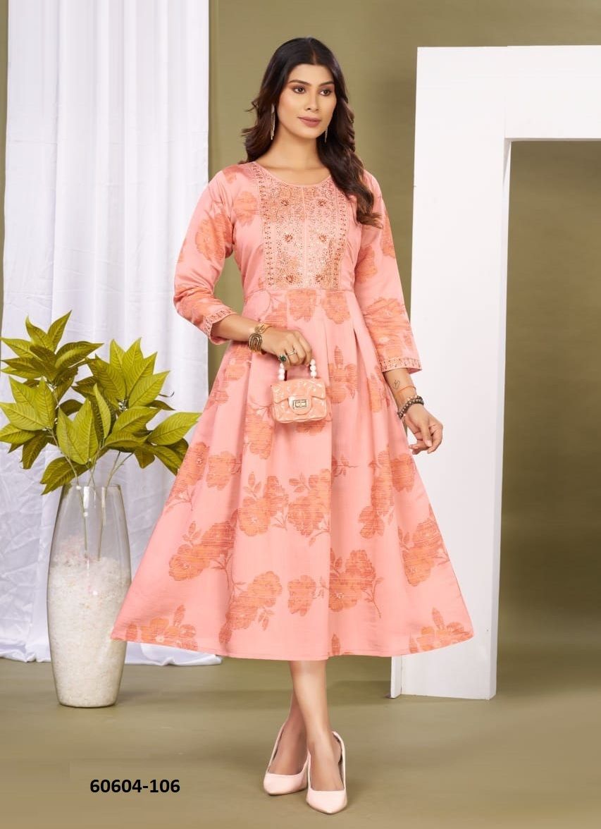 VASUDHA - Catalog # 60604 (Set of 6 Readymade Women's Kurtis / Tops) MADE IN INDIA BY DEE CEE
