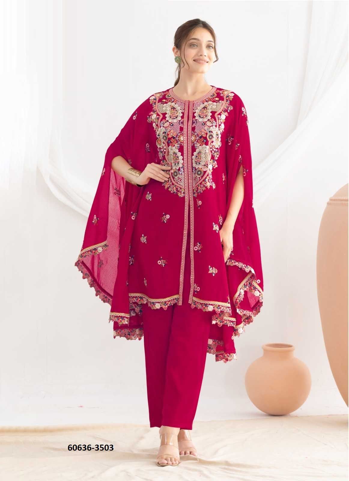PAARO - Catalog # 60636 (Set of 3 Tops With Bottoms) MADE IN INDIA BY GULZAR COUTURE