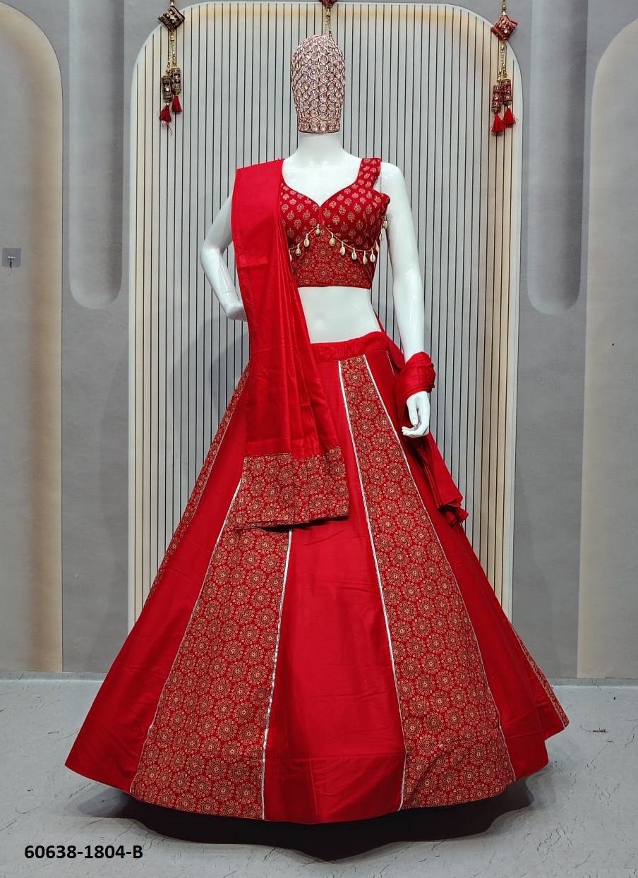 AJRAKH PRINTED 1804 - Catalog # 60638 (Set of 3 Readymade Lehengas) MADE IN INDIA BY SERENGETI