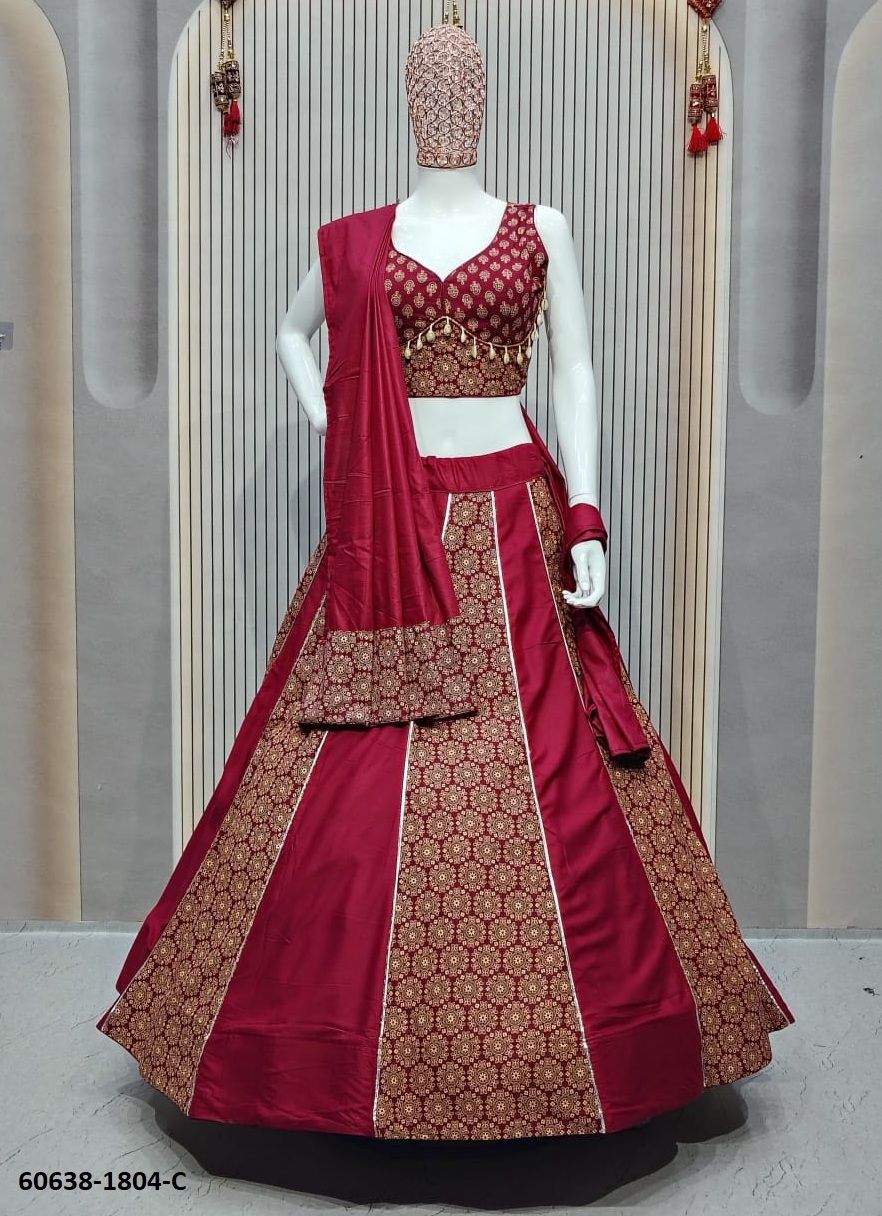 AJRAKH PRINTED 1804 - Catalog # 60638 (Set of 3 Readymade Lehengas) MADE IN INDIA BY SERENGETI