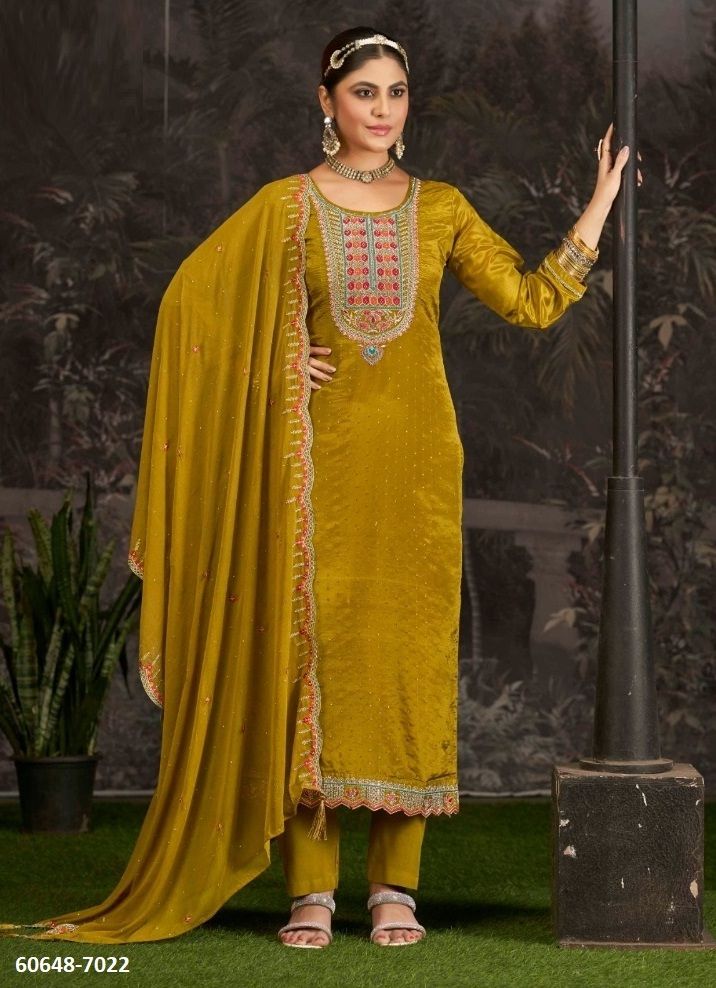 MANJALI - Catalog # 60648 (Set of 4 Semi-Stitched / Un-Stitched Suits) MADE IN INDIA BY FOUR DOTS