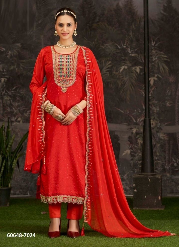 MANJALI - Catalog # 60648 (Set of 4 Semi-Stitched / Un-Stitched Suits) MADE IN INDIA BY FOUR DOTS