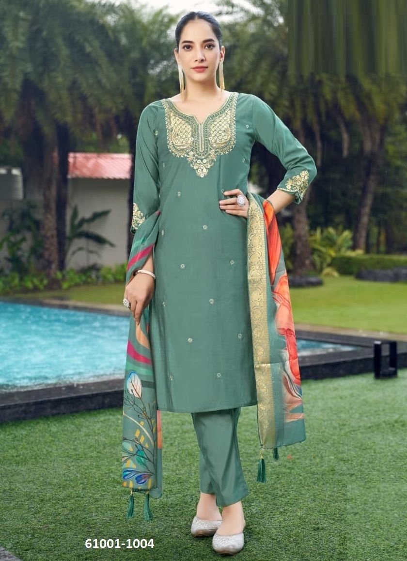 HEER - Catalog # 61001 (Set of 6 Readymade Salwar Suits) MADE IN INDIA BY WOODEE AHMEDABAD