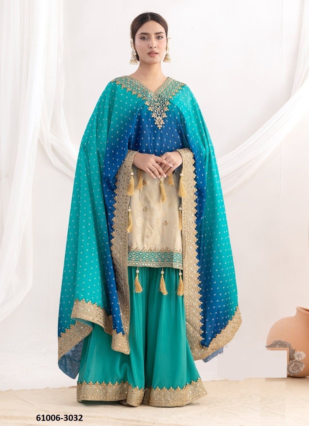 SUNEHRI - Catalog # 61006 (Set of 3 Indo-Western Outfits) MADE IN INDIA BY GULZAR COUTURE