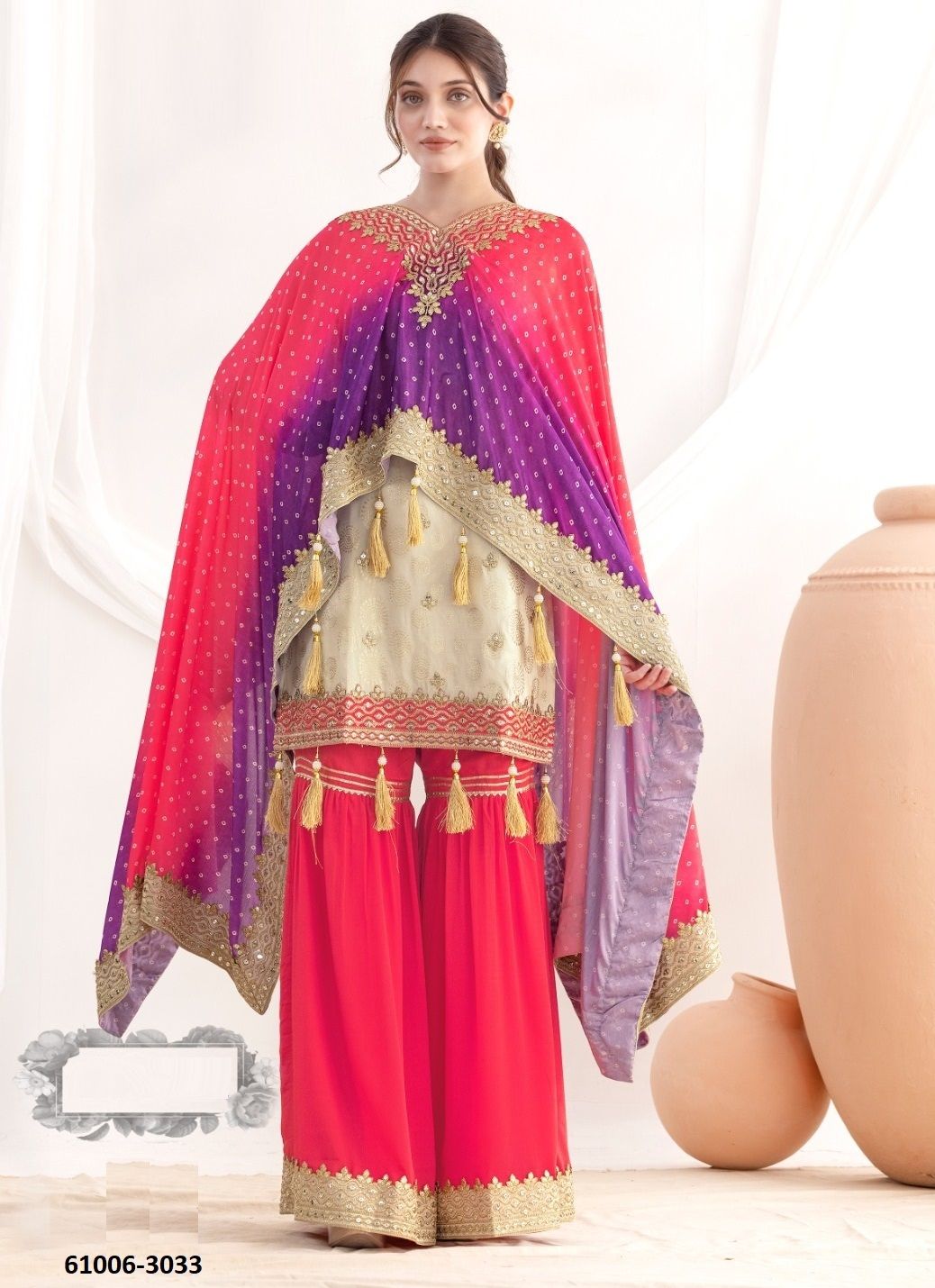 SUNEHRI - Catalog # 61006 (Set of 3 Indo-Western Outfits) MADE IN INDIA BY GULZAR COUTURE