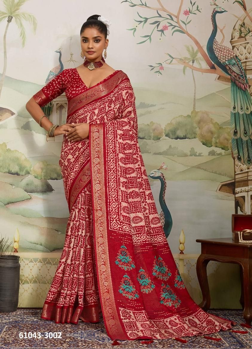 KASHMIRI SILK 3 - Catalog # 61043 (Set of 6 Sarees) MADE IN INDIA BY SHUBH SHREE CREATIONS