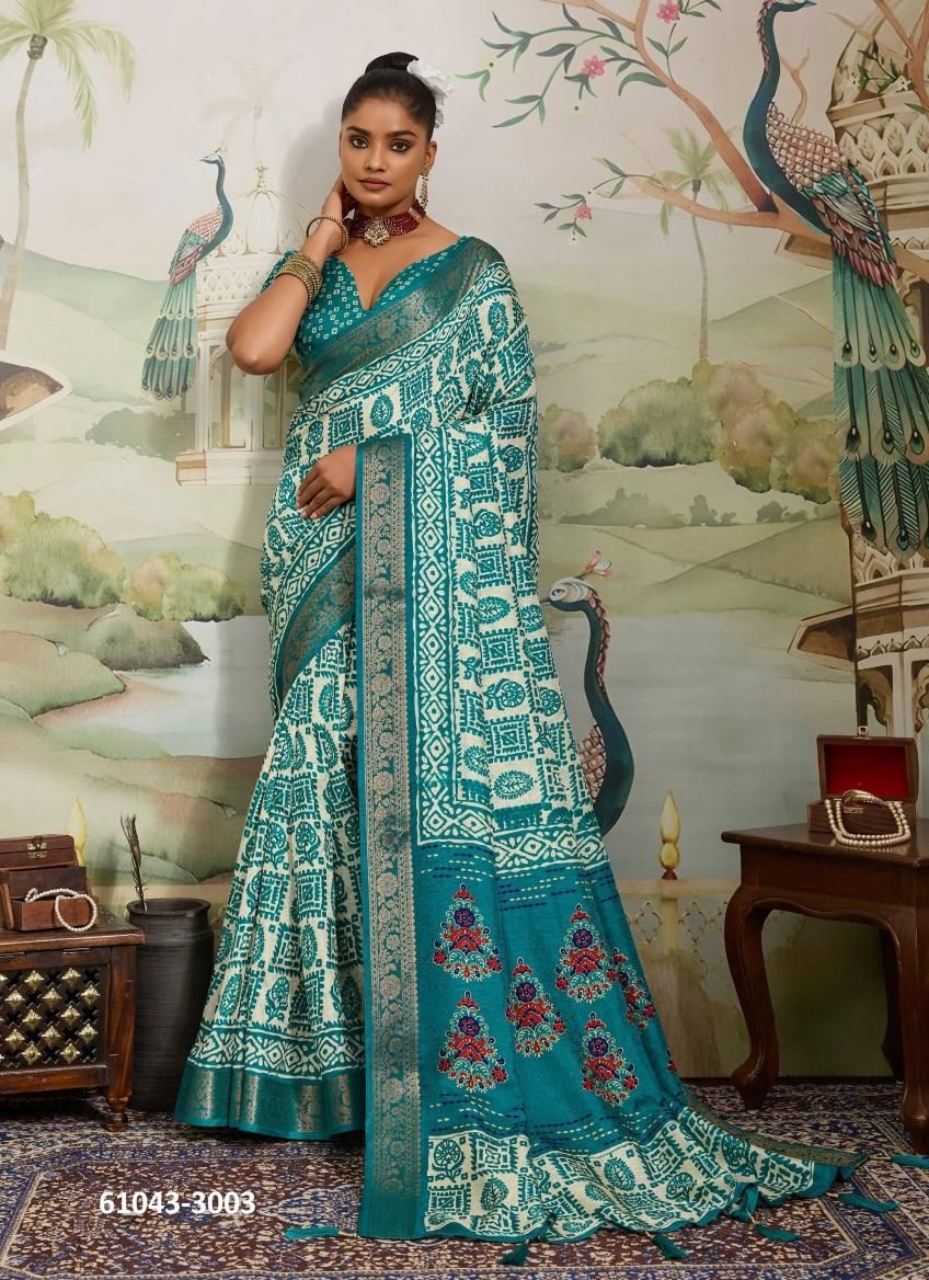 KASHMIRI SILK 3 - Catalog # 61043 (Set of 6 Sarees) MADE IN INDIA BY SHUBH SHREE CREATIONS