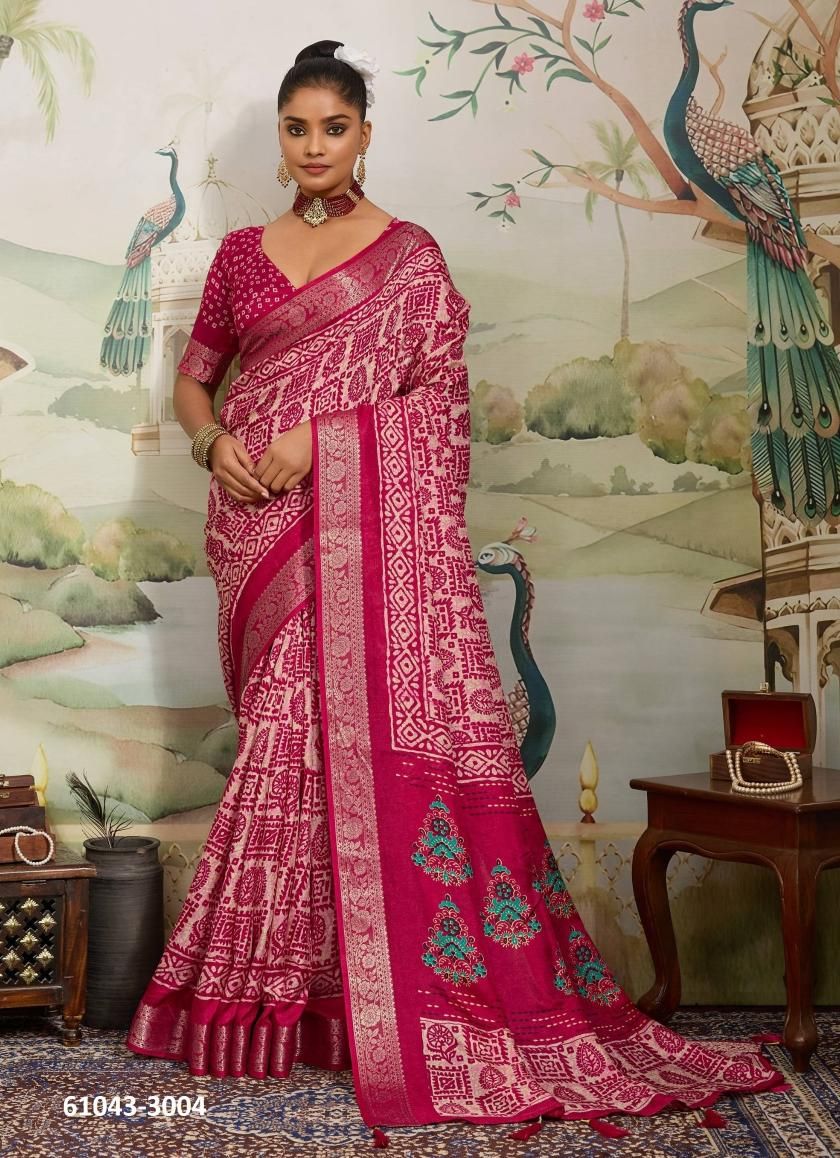 KASHMIRI SILK 3 - Catalog # 61043 (Set of 6 Sarees) MADE IN INDIA BY SHUBH SHREE CREATIONS
