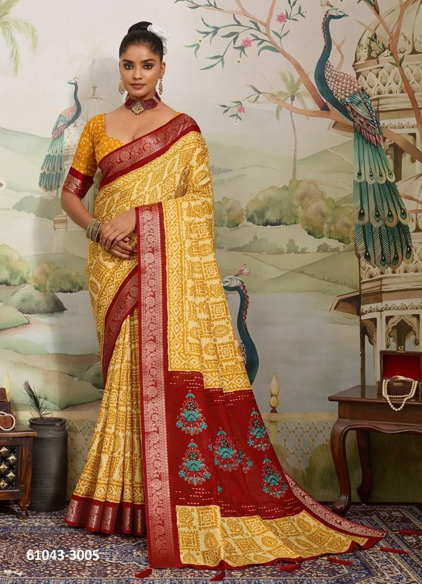 KASHMIRI SILK 3 - Catalog # 61043 (Set of 6 Sarees) MADE IN INDIA BY SHUBH SHREE CREATIONS