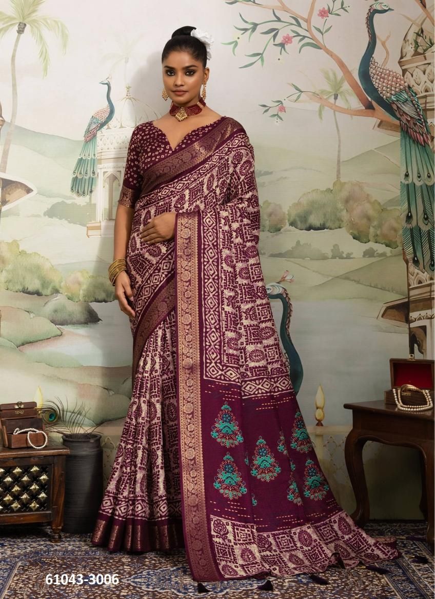 KASHMIRI SILK 3 - Catalog # 61043 (Set of 6 Sarees) MADE IN INDIA BY SHUBH SHREE CREATIONS