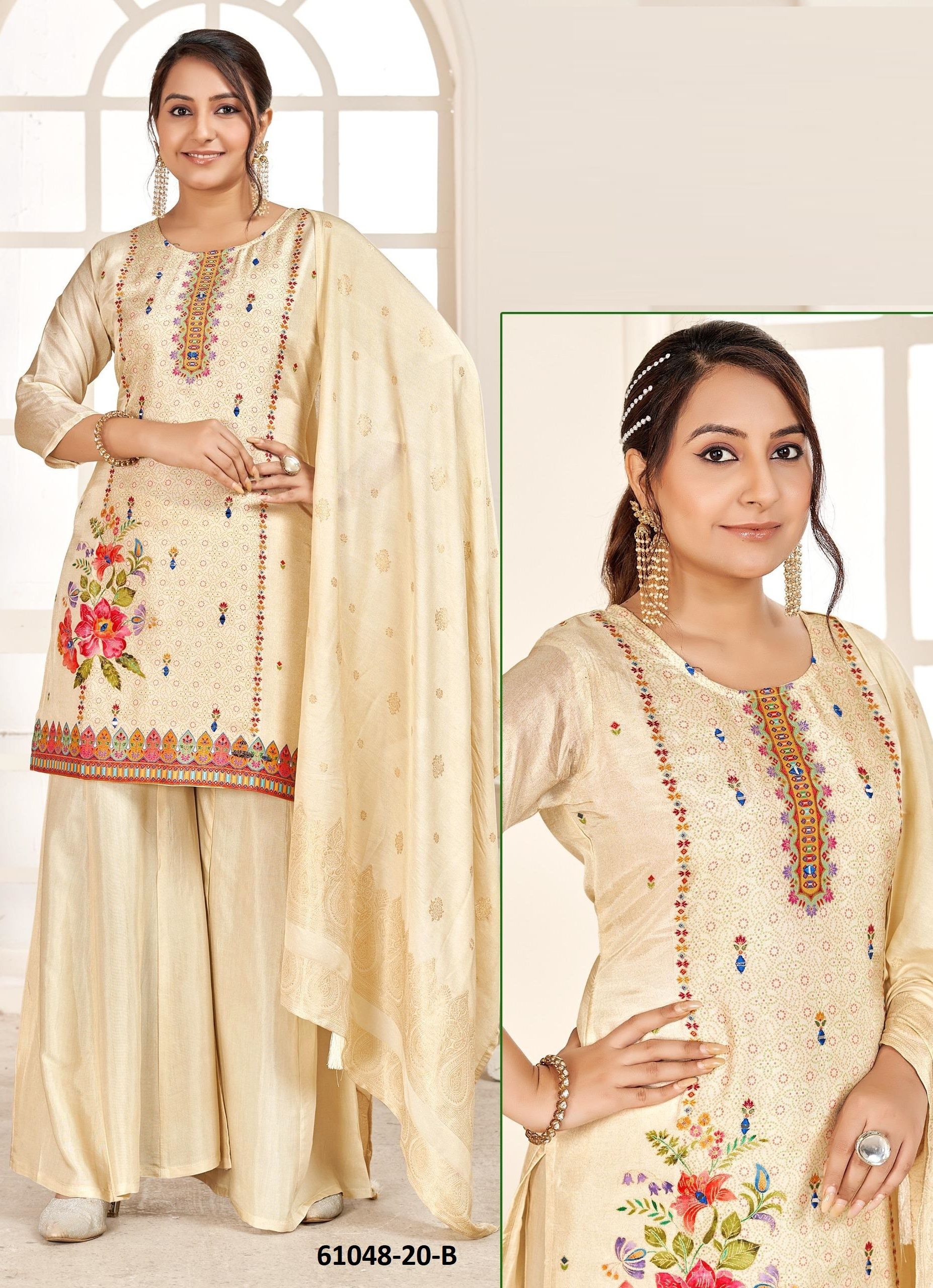 DIWALI SPECIAL GHARARA BOTTOM P20 - Catalog # 61048 (Set of 4 SIZE-SETS [Readymade Salwar Suits]) MADE IN INDIA BY AABHARAN