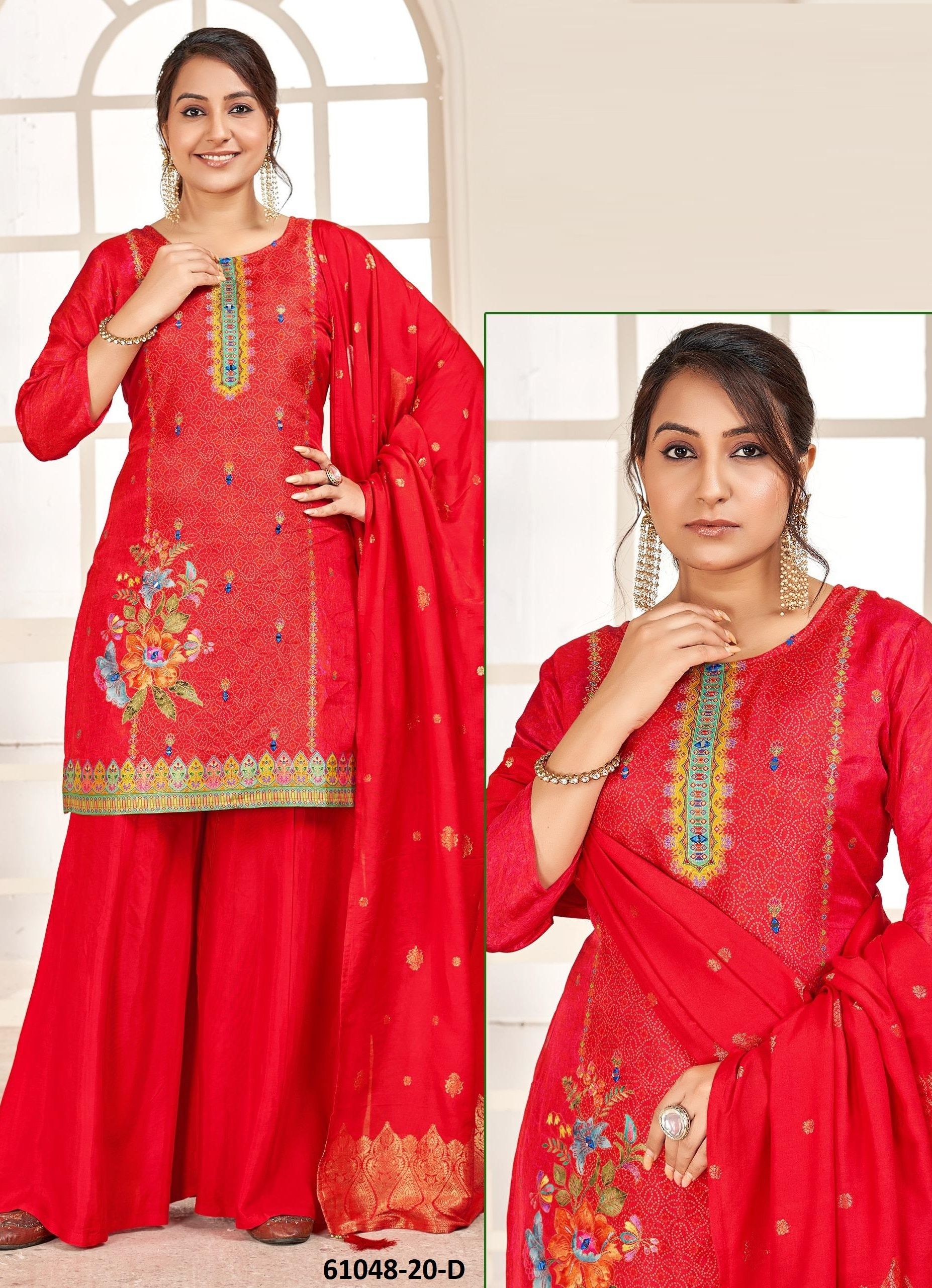 DIWALI SPECIAL GHARARA BOTTOM P20 - Catalog # 61048 (Set of 4 SIZE-SETS [Readymade Salwar Suits]) MADE IN INDIA BY AABHARAN