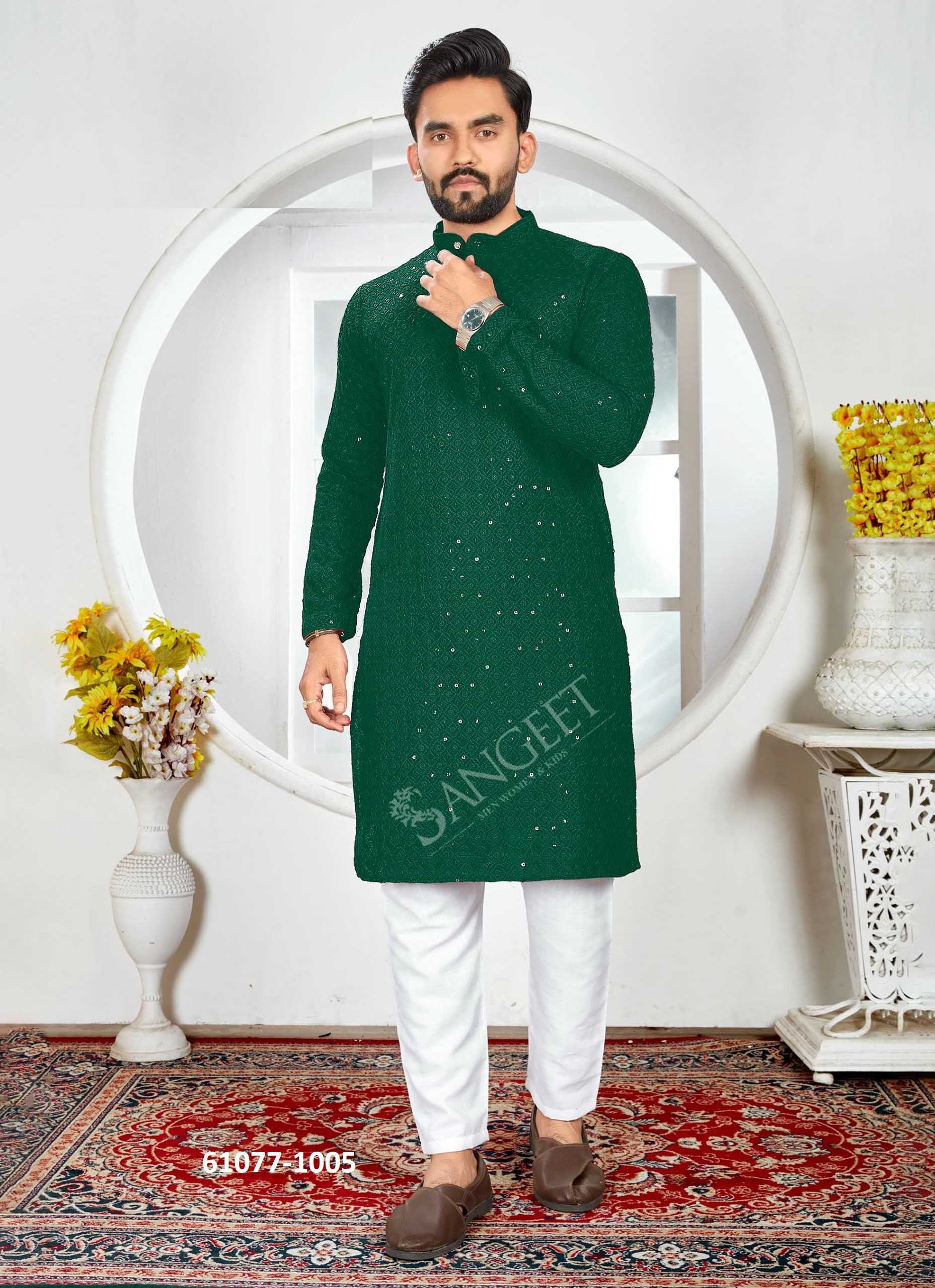 ROYAL SCHIFFLI - Catalog # 61077 (Set of 5 Men's Ethnic Wear) MADE IN INDIA BY SANGEET