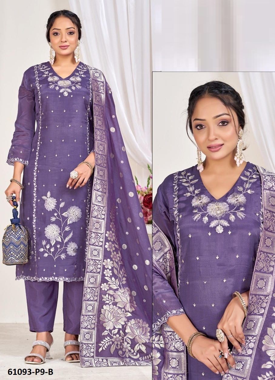 DOLA SILK JACQUARD P9 - Catalog # 61093 (Set of 7 SIZE-SETS [Readymade Salwar Suits]) MADE IN INDIA BY SERENGETI