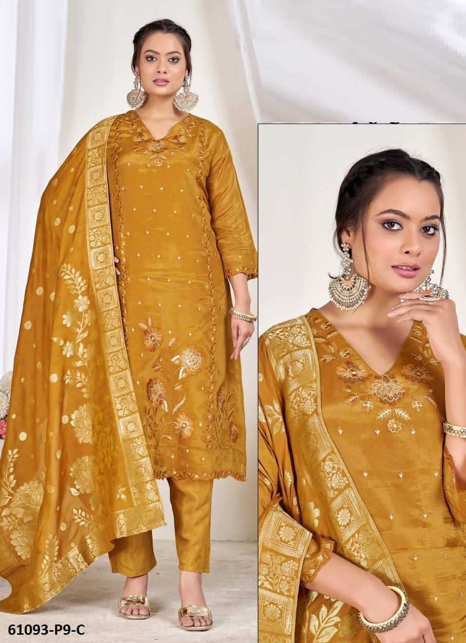 DOLA SILK JACQUARD P9 - Catalog # 61093 (Set of 7 SIZE-SETS [Readymade Salwar Suits]) MADE IN INDIA BY SERENGETI