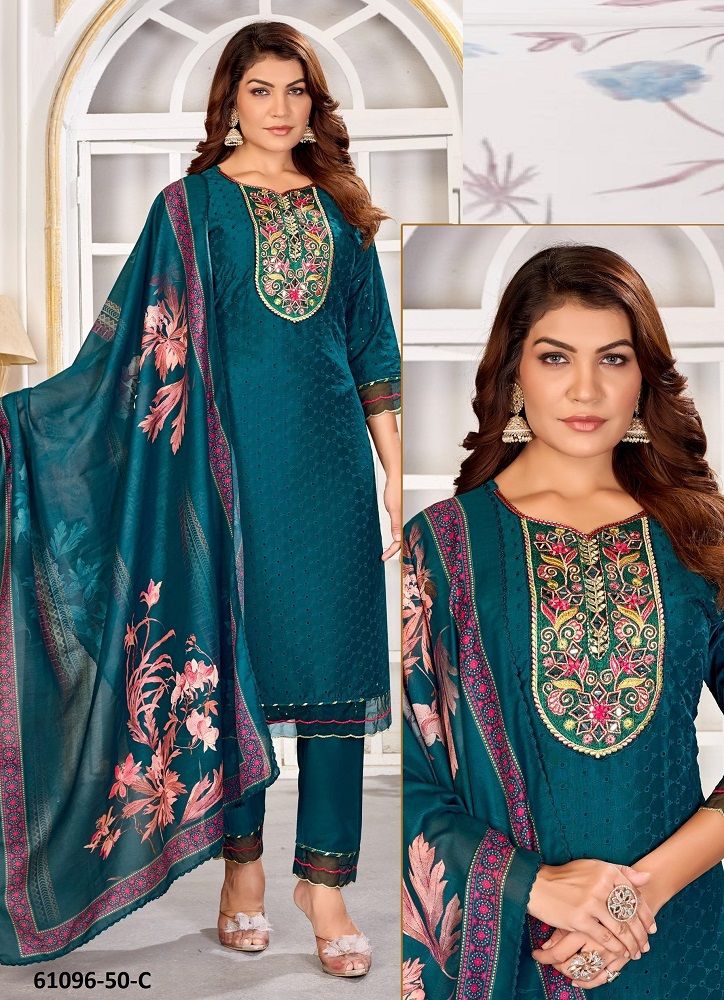 MIRROR WORK P50 - Catalog # 61096 (Set of 7 SIZE-SETS [Readymade Salwar Suits]) MADE IN INDIA BY JAGRAASA