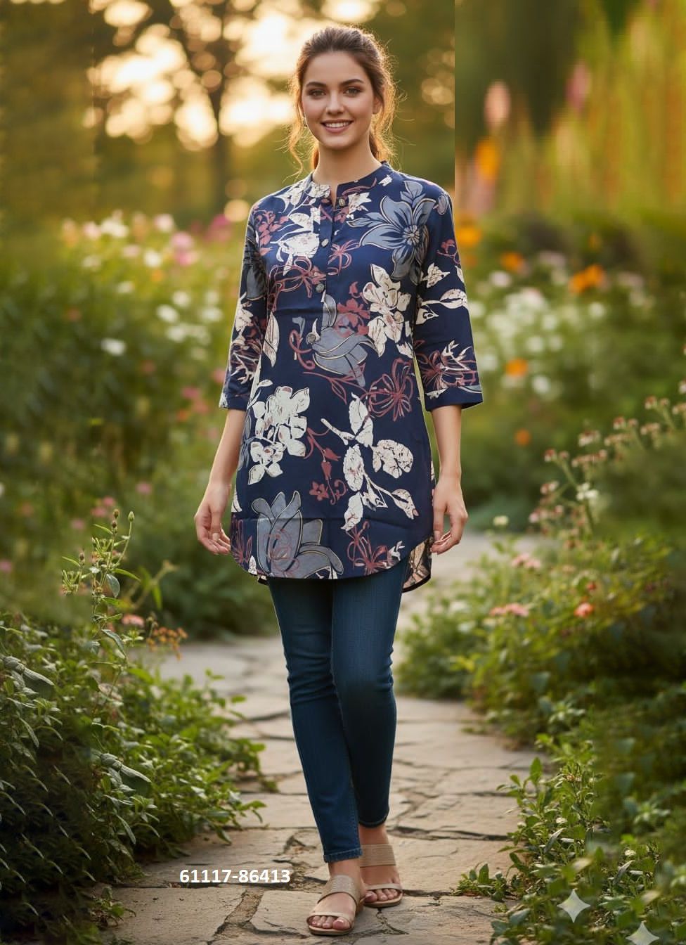 FANCY TOP TUNIC COLLECTION - Catalog # 61117 (Set of 24 Readymade Women's Kurtis / Tops) MADE IN INDIA BY DESI MUSE