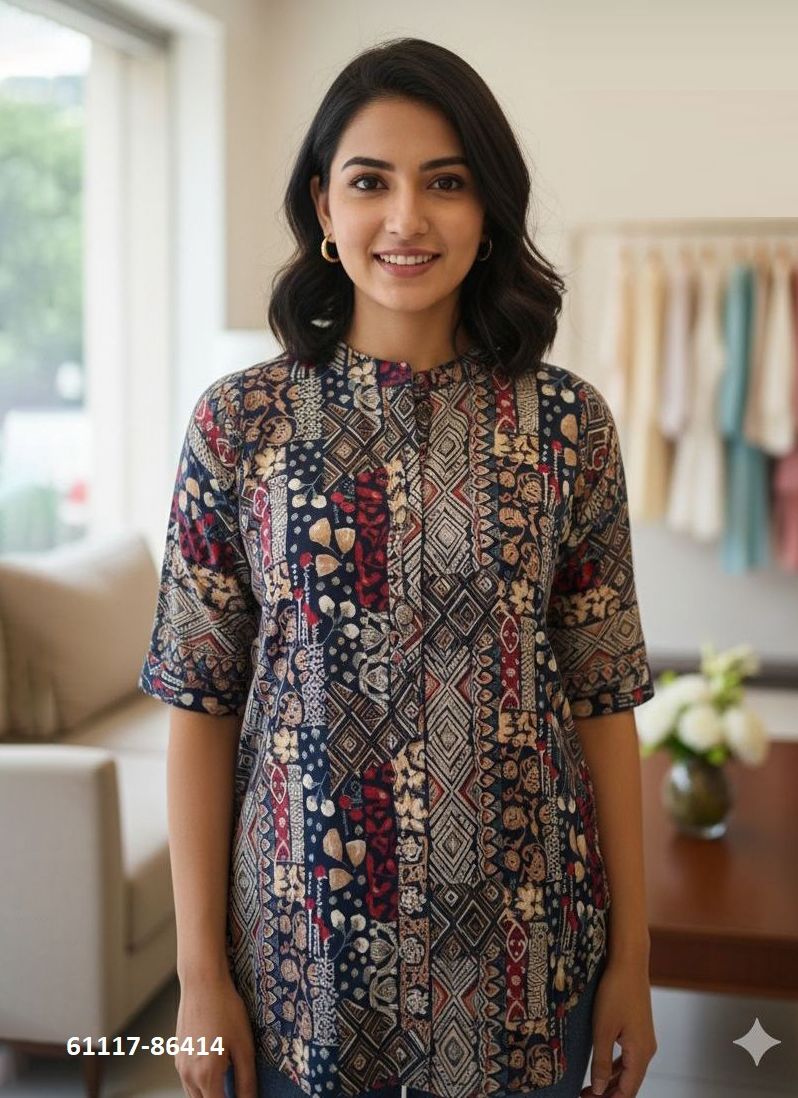 FANCY TOP TUNIC COLLECTION - Catalog # 61117 (Set of 24 Readymade Women's Kurtis / Tops) MADE IN INDIA BY DESI MUSE