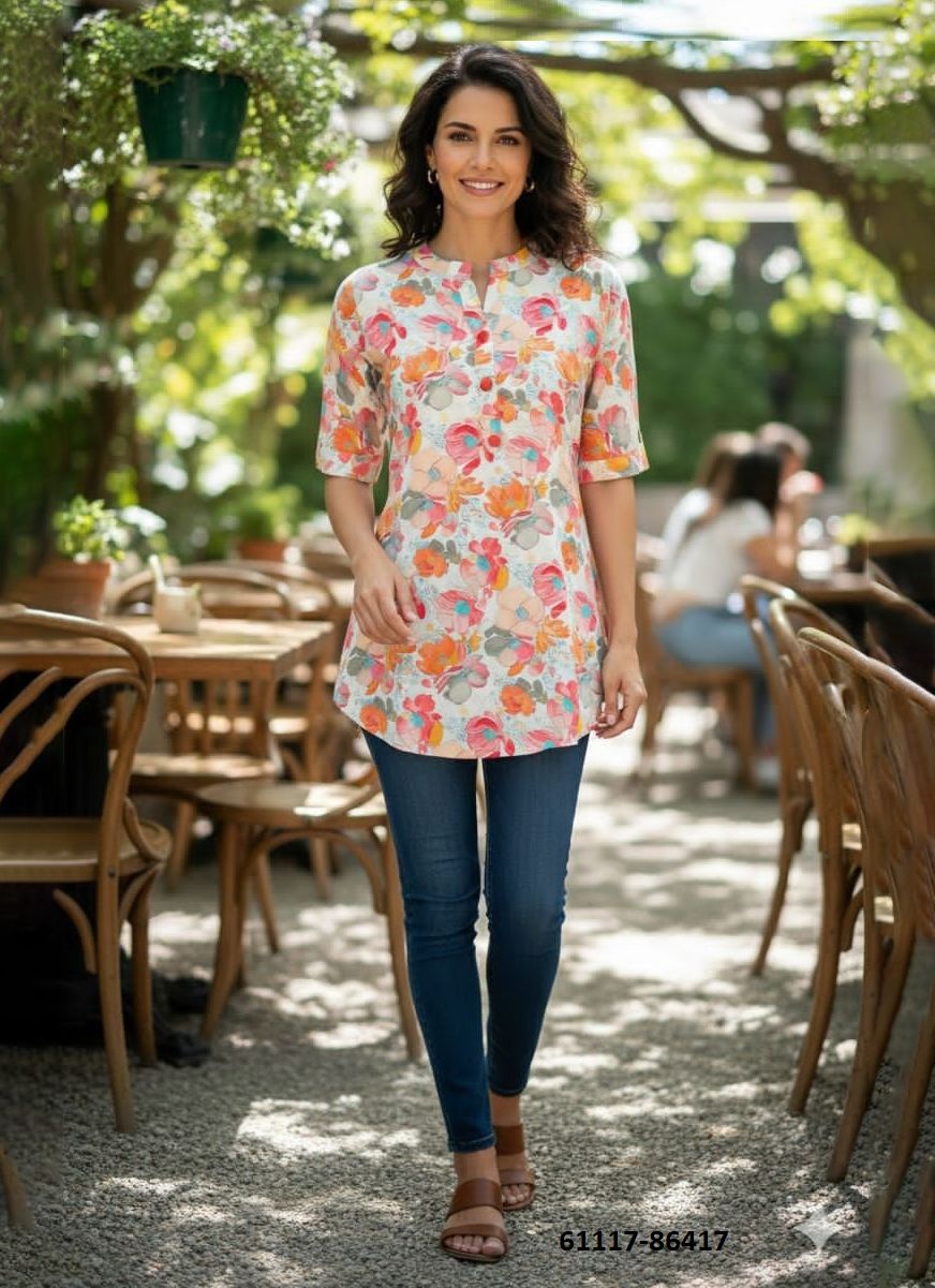 FANCY TOP TUNIC COLLECTION - Catalog # 61117 (Set of 24 Readymade Women's Kurtis / Tops) MADE IN INDIA BY DESI MUSE