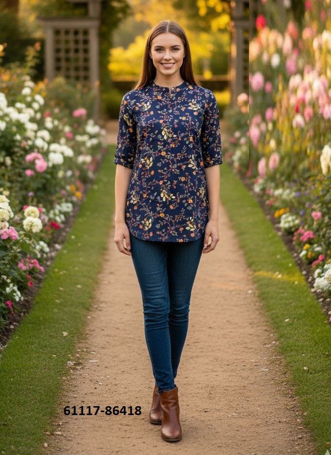 FANCY TOP TUNIC COLLECTION - Catalog # 61117 (Set of 24 Readymade Women's Kurtis / Tops) MADE IN INDIA BY DESI MUSE