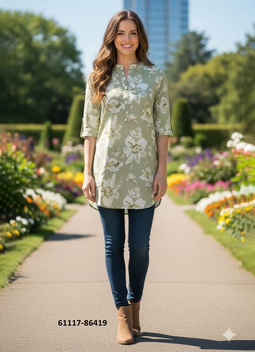 FANCY TOP TUNIC COLLECTION - Catalog # 61117 (Set of 24 Readymade Women's Kurtis / Tops) MADE IN INDIA BY DESI MUSE