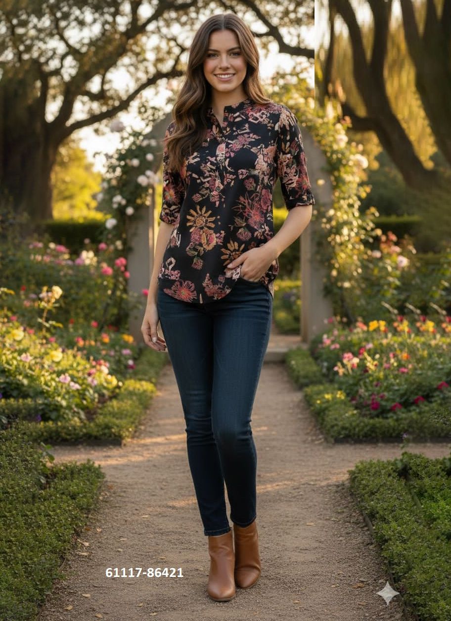 FANCY TOP TUNIC COLLECTION - Catalog # 61117 (Set of 24 Readymade Women's Kurtis / Tops) MADE IN INDIA BY DESI MUSE