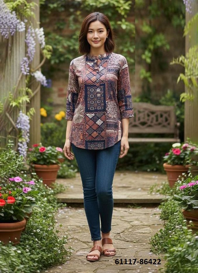 FANCY TOP TUNIC COLLECTION - Catalog # 61117 (Set of 24 Readymade Women's Kurtis / Tops) MADE IN INDIA BY DESI MUSE