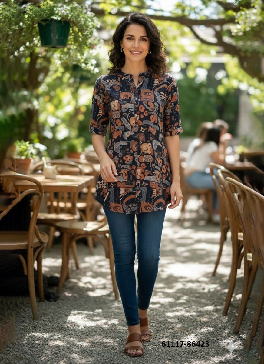 FANCY TOP TUNIC COLLECTION - Catalog # 61117 (Set of 24 Readymade Women's Kurtis / Tops) MADE IN INDIA BY DESI MUSE