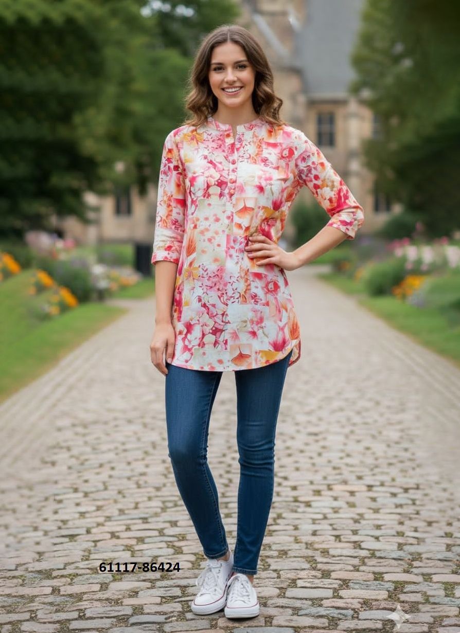 FANCY TOP TUNIC COLLECTION - Catalog # 61117 (Set of 24 Readymade Women's Kurtis / Tops) MADE IN INDIA BY DESI MUSE