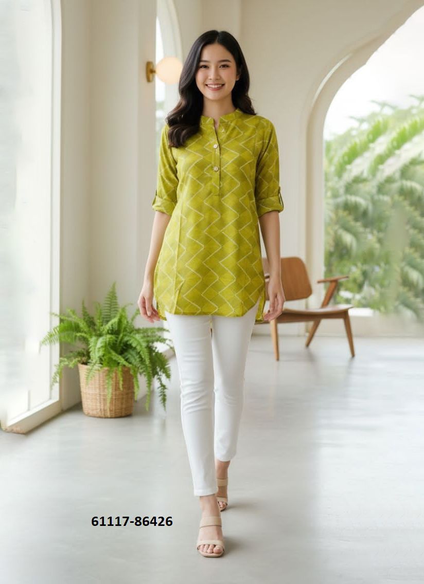 FANCY TOP TUNIC COLLECTION - Catalog # 61117 (Set of 24 Readymade Women's Kurtis / Tops) MADE IN INDIA BY DESI MUSE