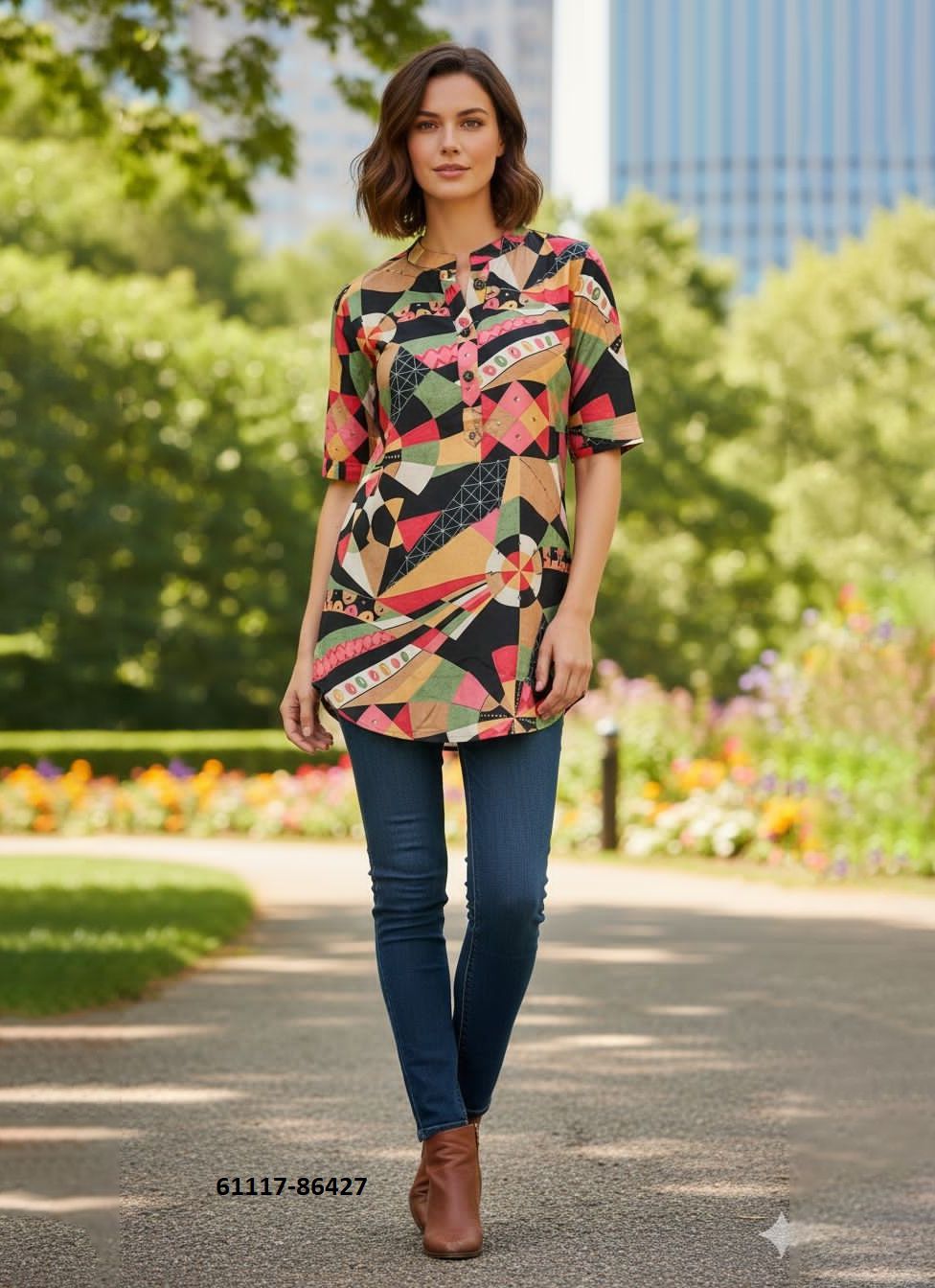 FANCY TOP TUNIC COLLECTION - Catalog # 61117 (Set of 24 Readymade Women's Kurtis / Tops) MADE IN INDIA BY DESI MUSE