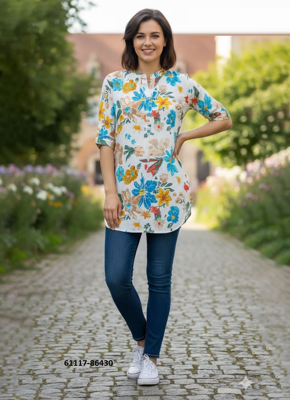 FANCY TOP TUNIC COLLECTION - Catalog # 61117 (Set of 24 Readymade Women's Kurtis / Tops) MADE IN INDIA BY DESI MUSE