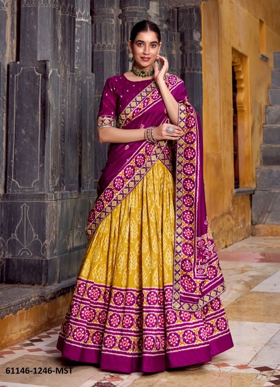 TUSSER SILK 1246 - Catalog # 61146 (Set of 4 Semi-Stitched Lehengas) MADE IN INDIA BY JAGRAASA TUSSER SILK 1246 - Catalog # 61146 (Set of 4 Semi-Stitched Lehengas) MADE IN INDIA BY JAGRAASA