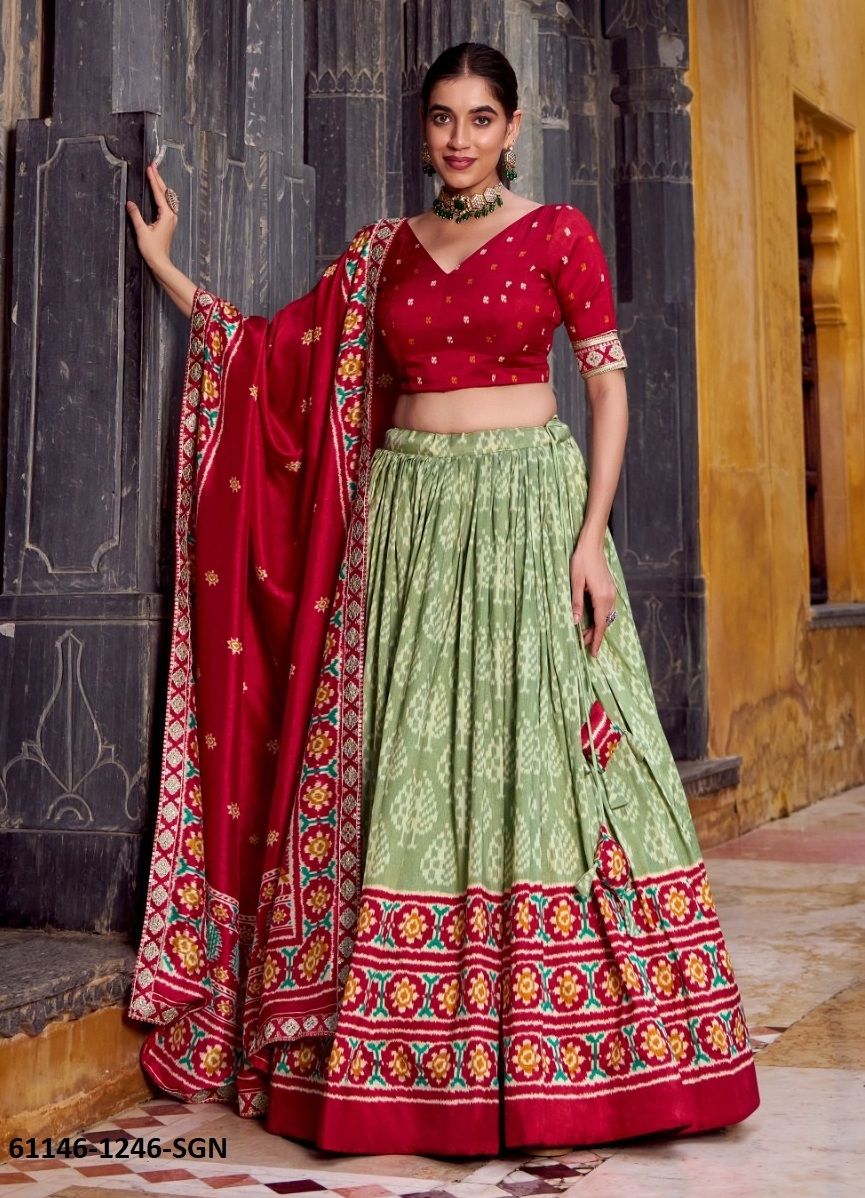 TUSSER SILK 1246 - Catalog # 61146 (Set of 4 Semi-Stitched Lehengas) MADE IN INDIA BY JAGRAASA TUSSER SILK 1246 - Catalog # 61146 (Set of 4 Semi-Stitched Lehengas) MADE IN INDIA BY JAGRAASA