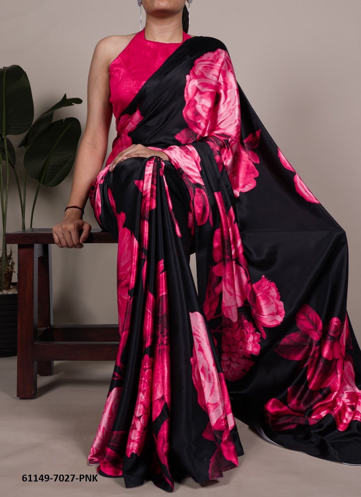 DIGITAL PRINTS SATIN 7027 - Catalog # 61149 (Set of 4 Sarees) MADE IN INDIA BY AABHARAN