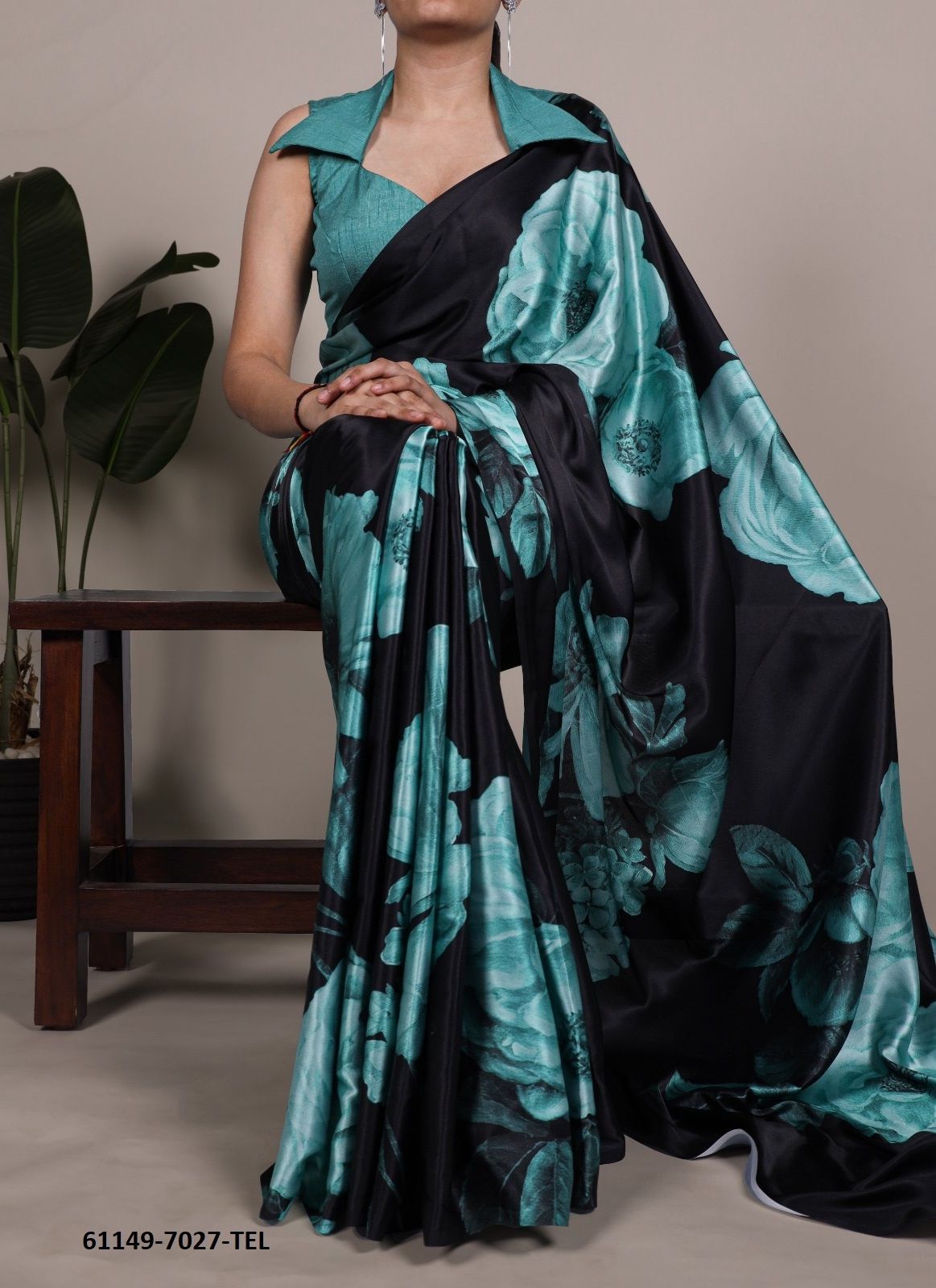 DIGITAL PRINTS SATIN 7027 - Catalog # 61149 (Set of 4 Sarees) MADE IN INDIA BY AABHARAN