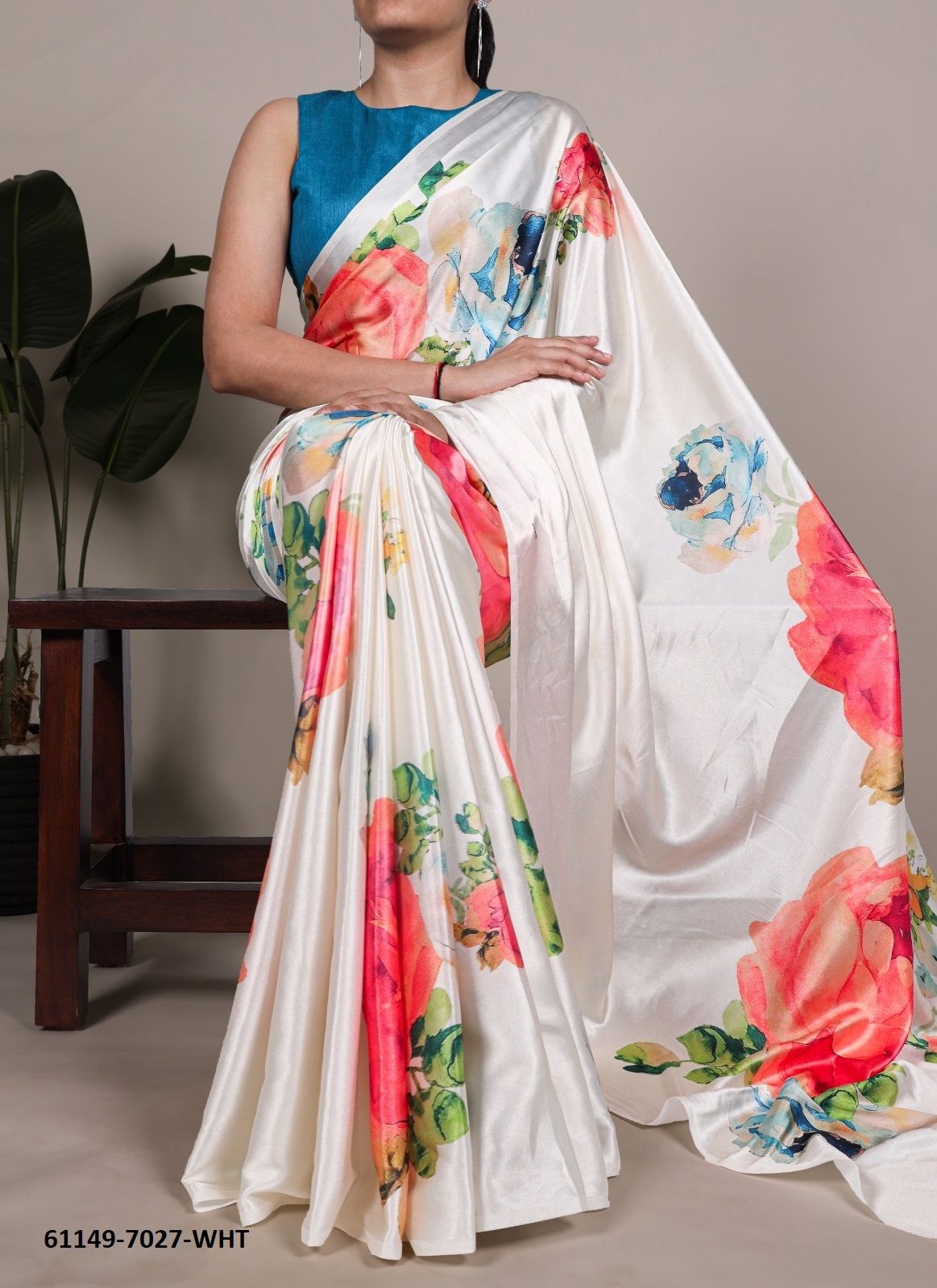 DIGITAL PRINTS SATIN 7027 - Catalog # 61149 (Set of 4 Sarees) MADE IN INDIA BY AABHARAN