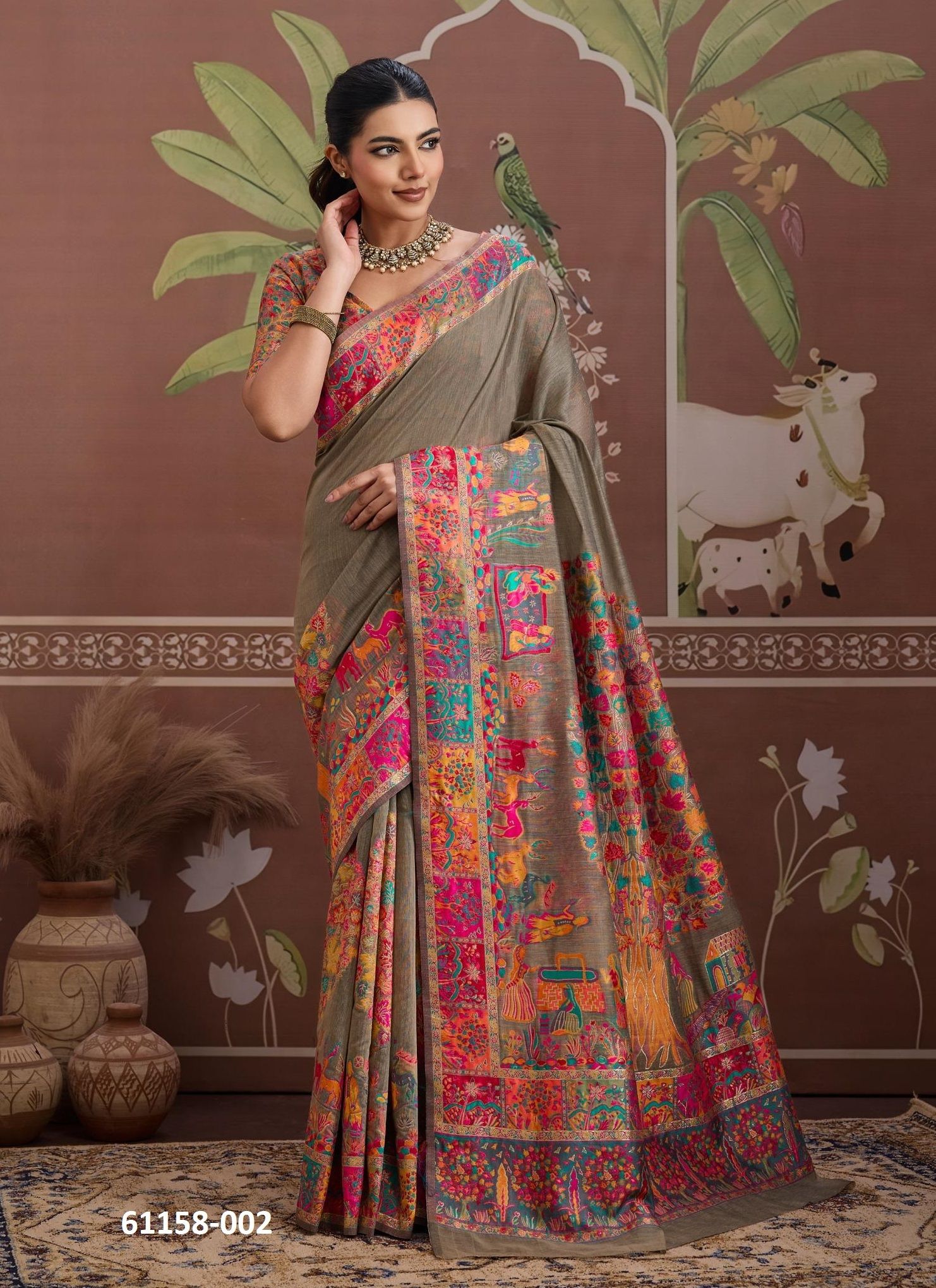 PURE KASHMIRI - Catalog # 61158 (Set of 6 Sarees) MADE IN INDIA BY RAJTEX FABRICS
