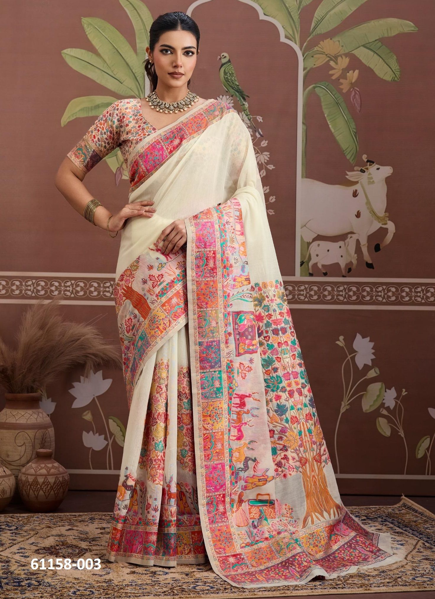 PURE KASHMIRI - Catalog # 61158 (Set of 6 Sarees) MADE IN INDIA BY RAJTEX FABRICS