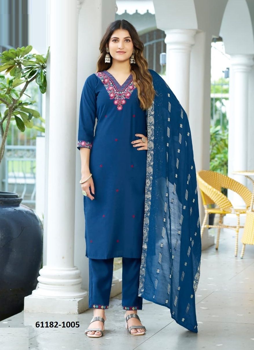 MAHIMA - Catalog # 61182 (Set of 6 Readymade Salwar Suits) MADE IN INDIA BY WOODEE AHMEDABAD
