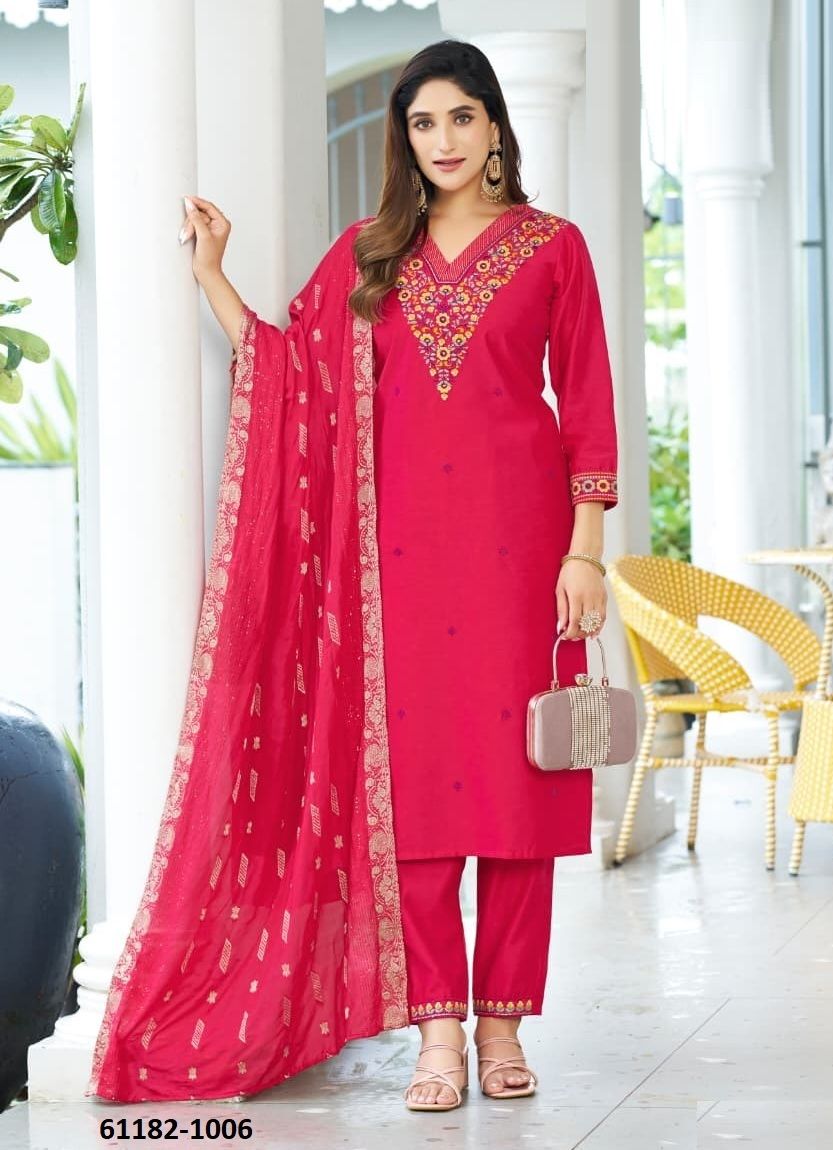 MAHIMA - Catalog # 61182 (Set of 6 Readymade Salwar Suits) MADE IN INDIA BY WOODEE AHMEDABAD