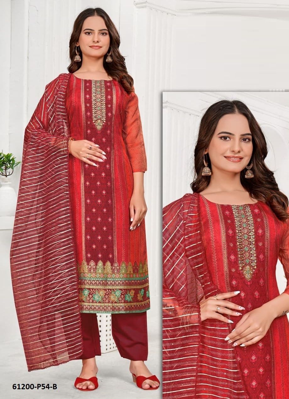 SERIES P54 - Catalog # 61200 (Set of 4 SIZE-SETS [Readymade Salwar Suits]) MADE IN INDIA BY MEHERIYA