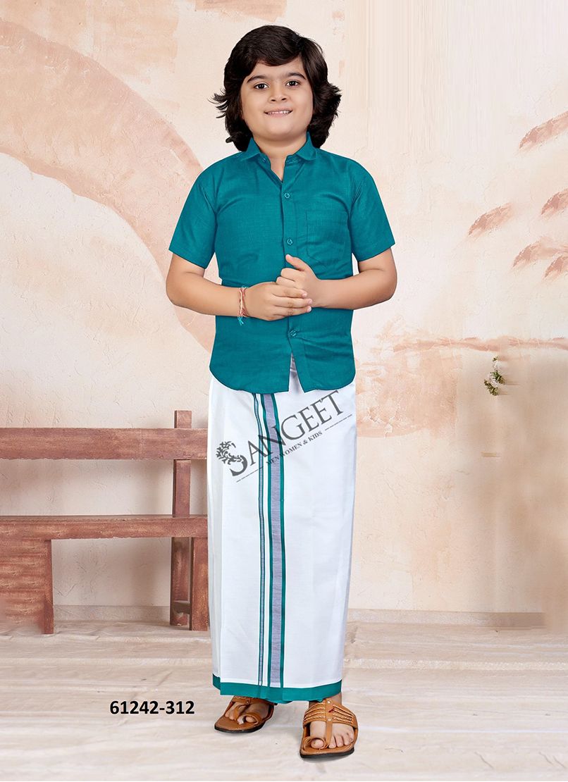 MR MADHARASI [KIDS SHIRT + VESTI] - Catalog # 61242 (Set of 8 Men's Ethnic Wear) by Sangeet [Made in India]