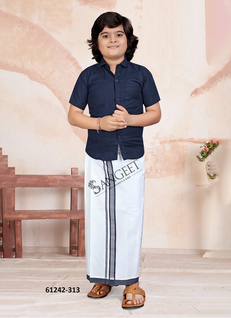 MR MADHARASI [KIDS SHIRT + VESTI] - Catalog # 61242 (Set of 8 Men's Ethnic Wear) by Sangeet [Made in India]