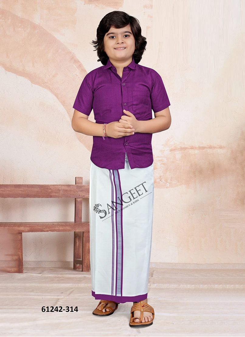 MR MADHARASI [KIDS SHIRT + VESTI] - Catalog # 61242 (Set of 8 Men's Ethnic Wear) by Sangeet [Made in India]