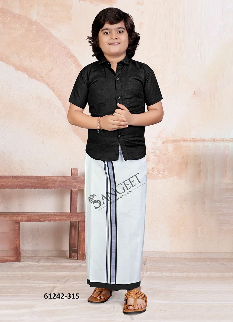 MR MADHARASI [KIDS SHIRT + VESTI] - Catalog # 61242 (Set of 8 Men's Ethnic Wear) by Sangeet [Made in India]