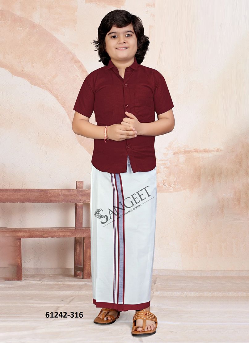 MR MADHARASI [KIDS SHIRT + VESTI] - Catalog # 61242 (Set of 8 Men's Ethnic Wear) by Sangeet [Made in India]