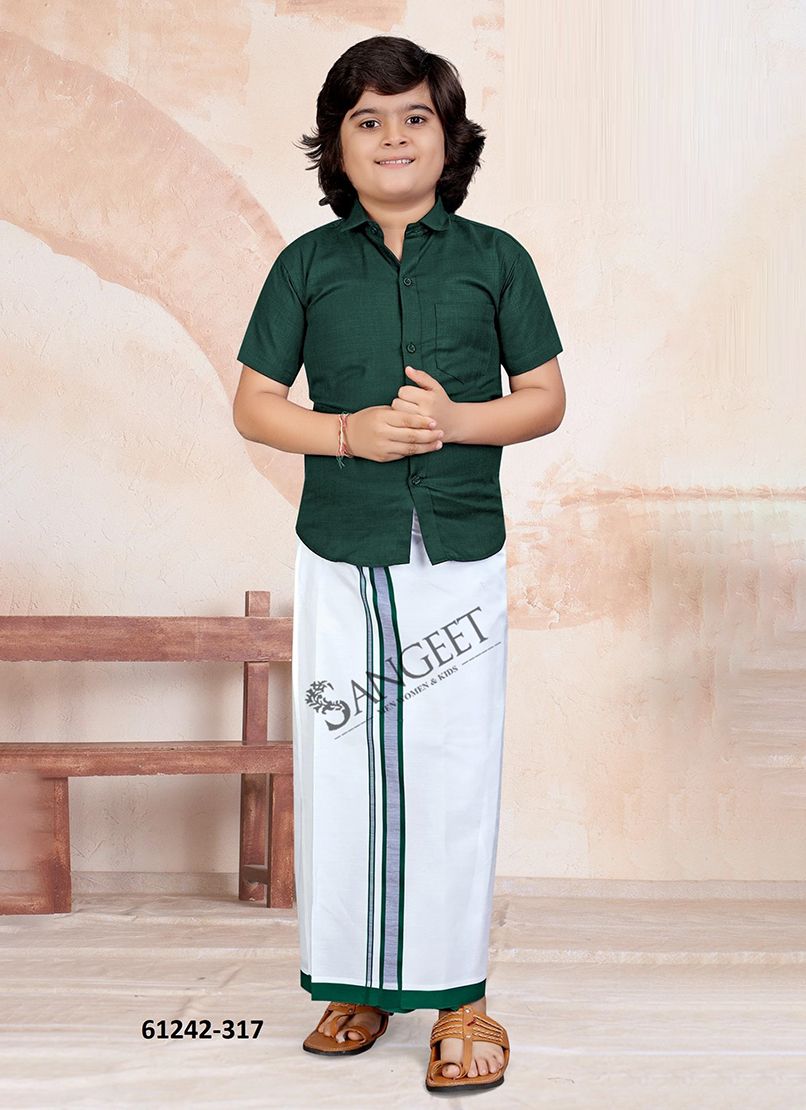 MR MADHARASI [KIDS SHIRT + VESTI] - Catalog # 61242 (Set of 8 Men's Ethnic Wear) by Sangeet [Made in India]